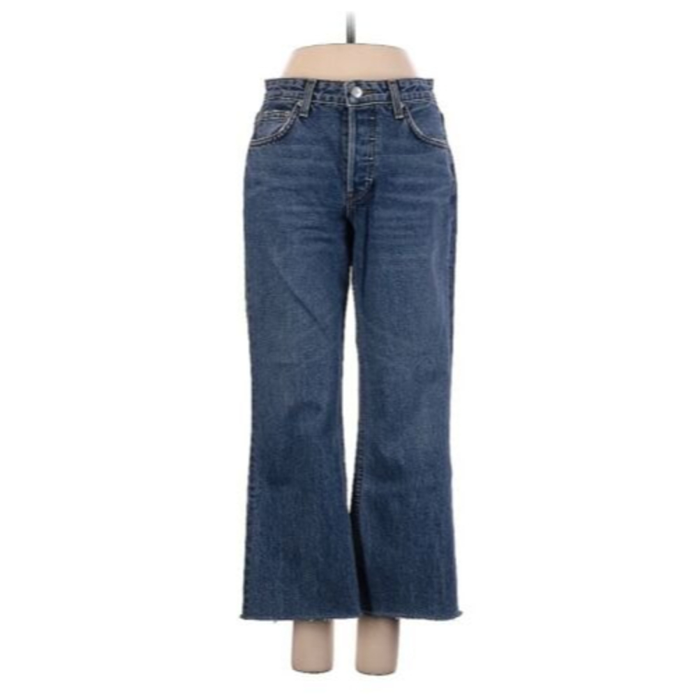Reformation Women's Cropped Flood Wide Flare Leg Denim Jeans 25 Medium Wash